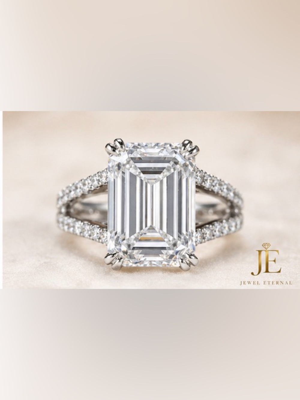 Platinum Emerald Cut Moissanite Ring 10ct Statement Engagement Luxury